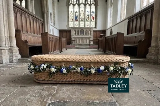 Coffin Garland With Blue & White Flowers